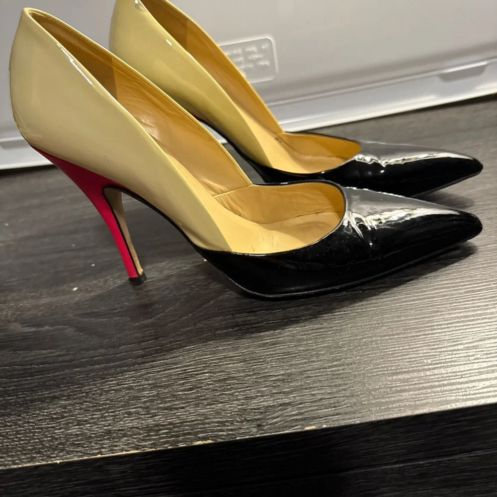 Kate Spade Two-Tone Black, Cream & Pink Patent Leather Heels - Size 7.5